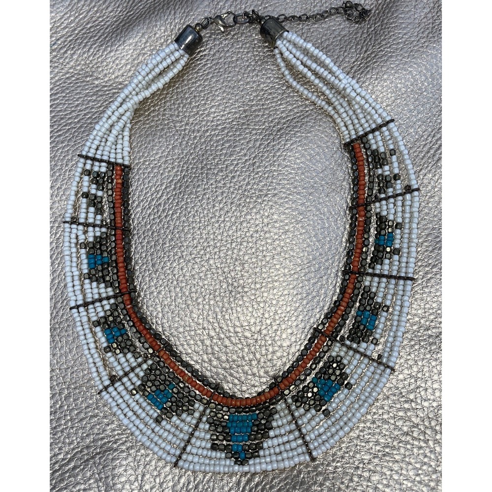 Vintage Multicolored Statement Beaded Necklace Boho Southwest Tribal Flawed